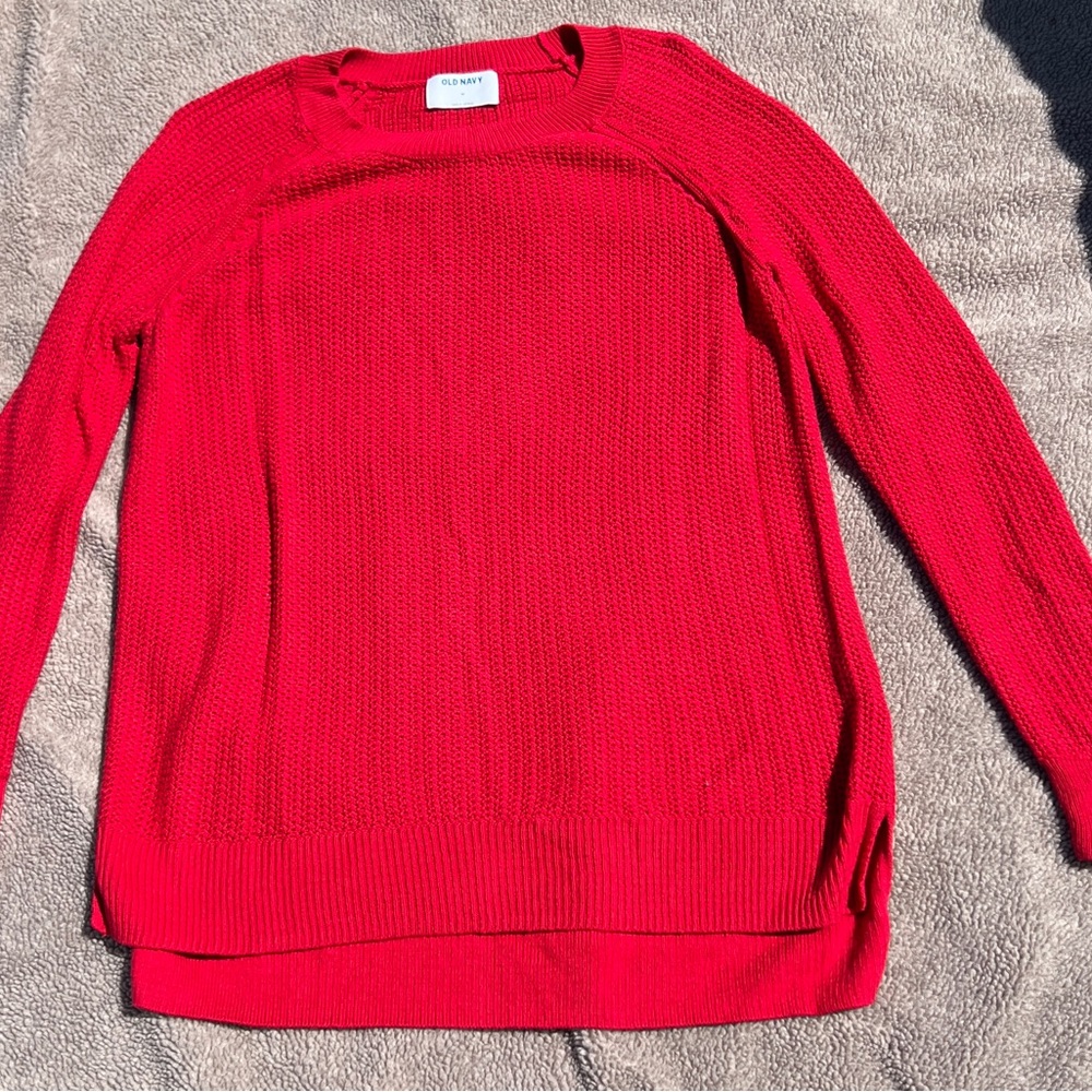 Old Navy Red Crew Neck Sweater Ribbed Knit